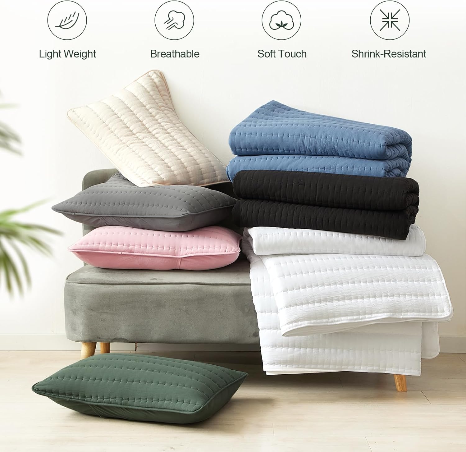 Green Twin Size Quilt Bedding Set, Reversible Lightweight Bed Spreads Oversized Twin Quilted Bedspread for All Seasons, Soft Washable, 2 Pieces, 1 Quilt (68x90 in) & 1 Pillow Sham (20x26 in)