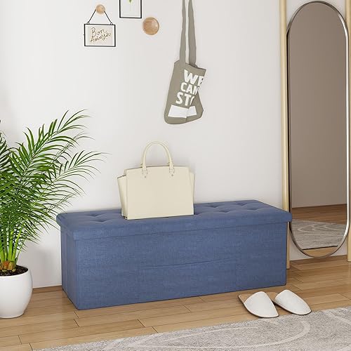 Miniatura 2 de Giantex Banco otomano de almacenamiento, 43.5 pulgadas de largo, cofre de almacenamiento plegable con separador, banco de zapatos acolchado para
