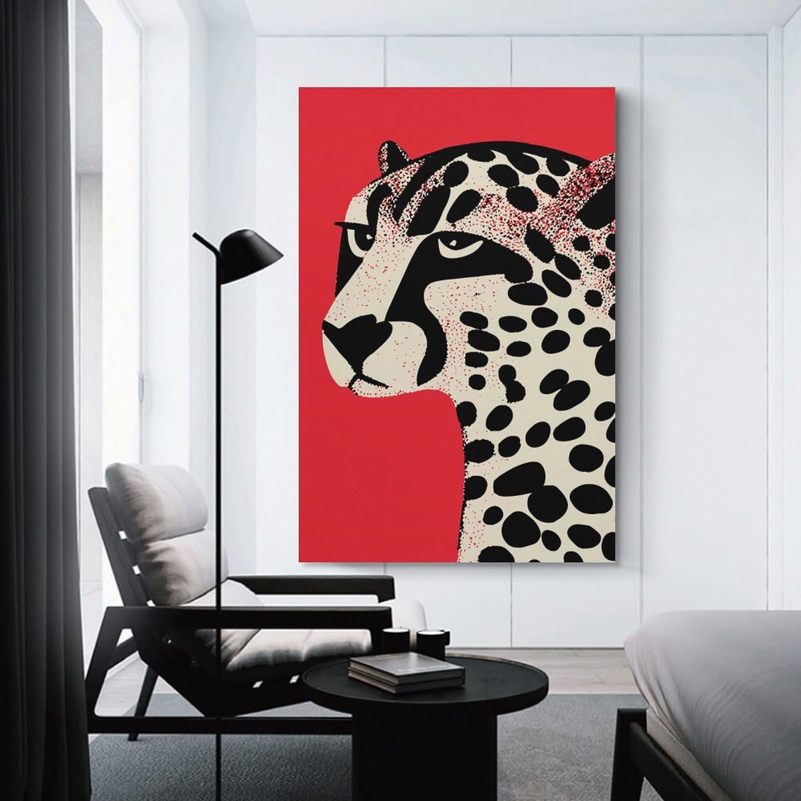 Junmoney Red Moody Cheetach Wall Art Print, 24x36inch(60x90cm), for Bedroom Decor, Cosy Corners Or Studios, Decorative Wall Art for Cosy Rooms