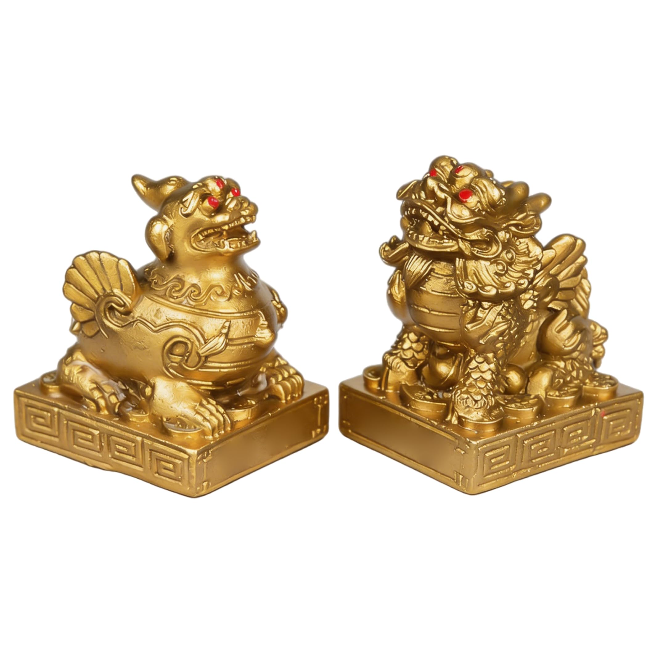 Tsawntd Figurines, Pair Of Pixiu Statues - Feng Shui Decor for Attract Wealth and Good Luck, Brass Home Decor, Gold, 2.16 Inch