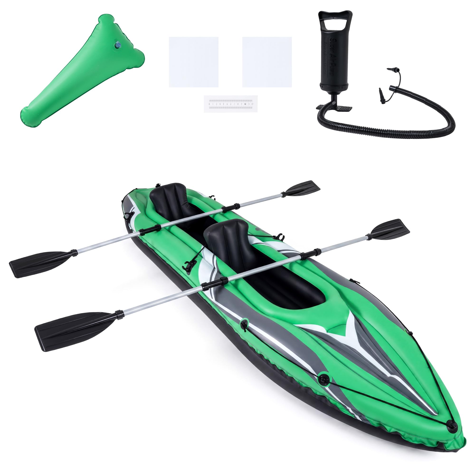 HOMASIS Kayak Hinchable 2 Plazas, para Pesca, Carga 160 kg﻿ | Piragua Hinchable con Remos de Aluminio, Respaldo y Reposapiés Hinchables y Bomba Manual, Kayak Inflable para 2 Personas