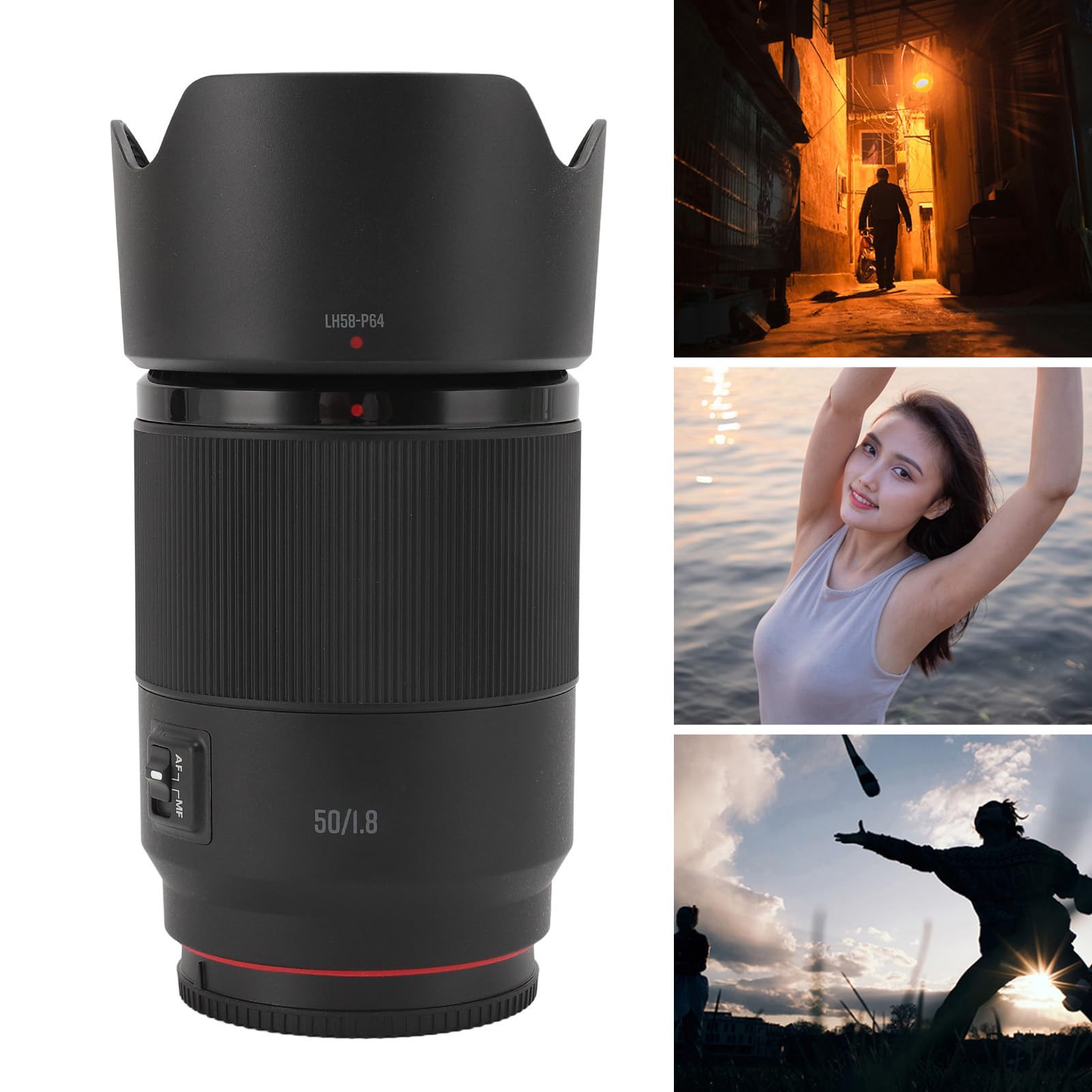 Pełnoklatkowy Obiektyw AF 50 Mm F1.8, Duża Przysłona, 9 Ostrzy, Autofokus AF, Konstrukcja Klasy Premium, Kamery z Mocowaniem E