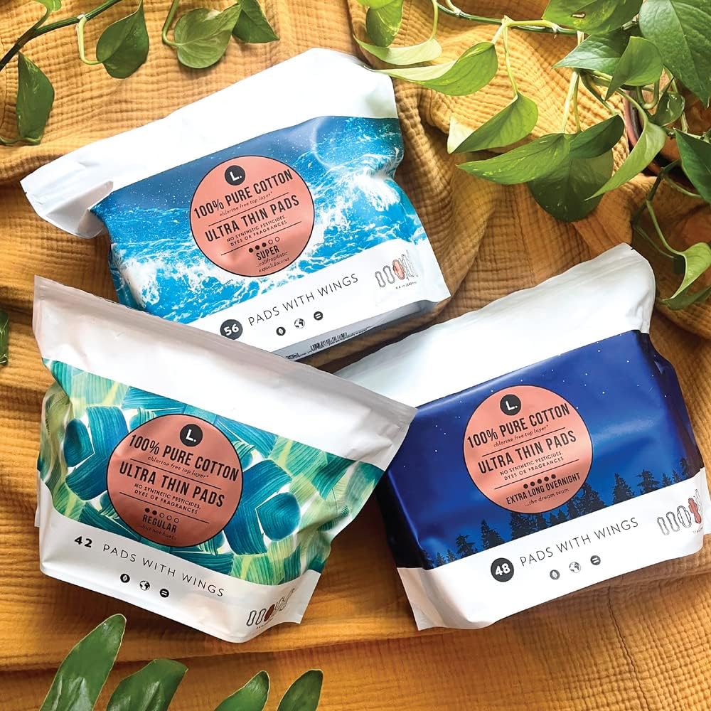 L. Ultra Thin Unscented Pads With Wings, Super Absorbency, 42 Ct, 100% Pure Cotton Chlorine Free Top Layer