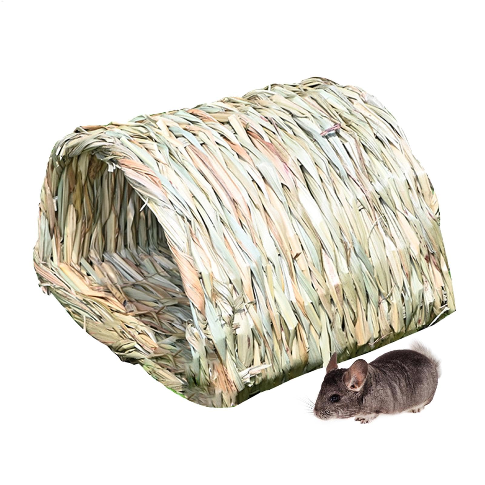 Hut - Straw Nest Tunnel, Hedgehog Hideaway Animal House, Hiding Nest Grinding Toy, Reed Grass Chew Toy Pet Supplies for Indoor & Outdoor, Hedgehog, Guinea Pig, Small Animals