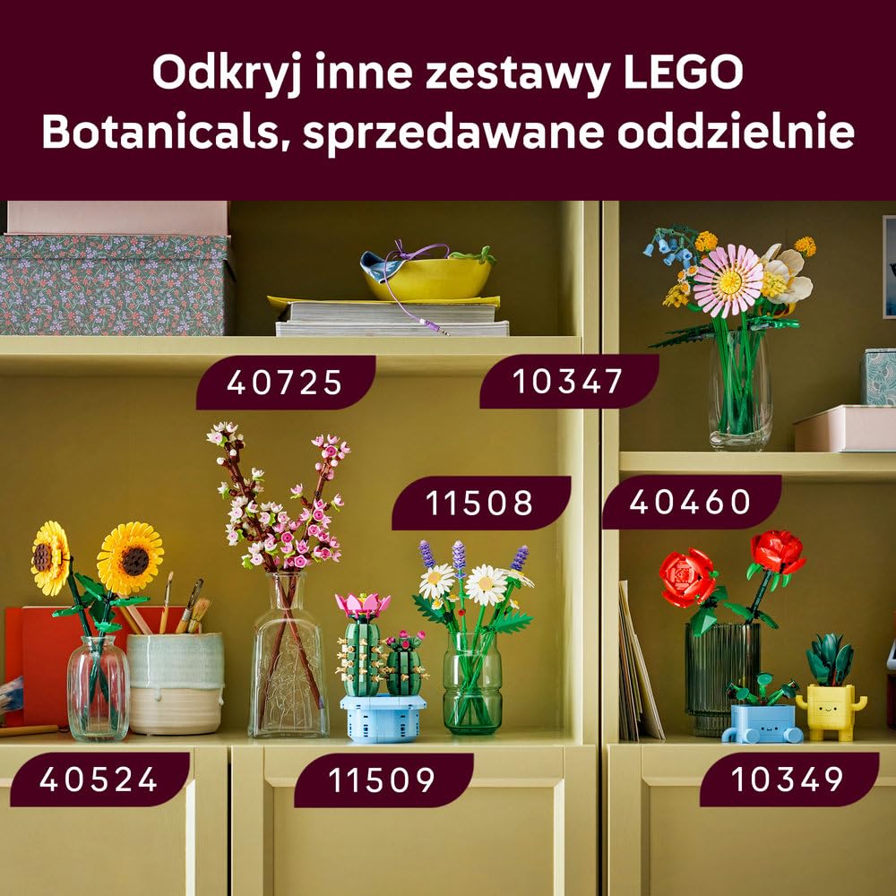 LEGO Botanicals Kwitnący kaktus, roślina ozdobna w doniczce do zbudowania, zestaw klocków dla dzieci, pomysł na prezent dla dziewczynek od 9 lat, chłopców i miłośników sztucznych kwiatów 11509