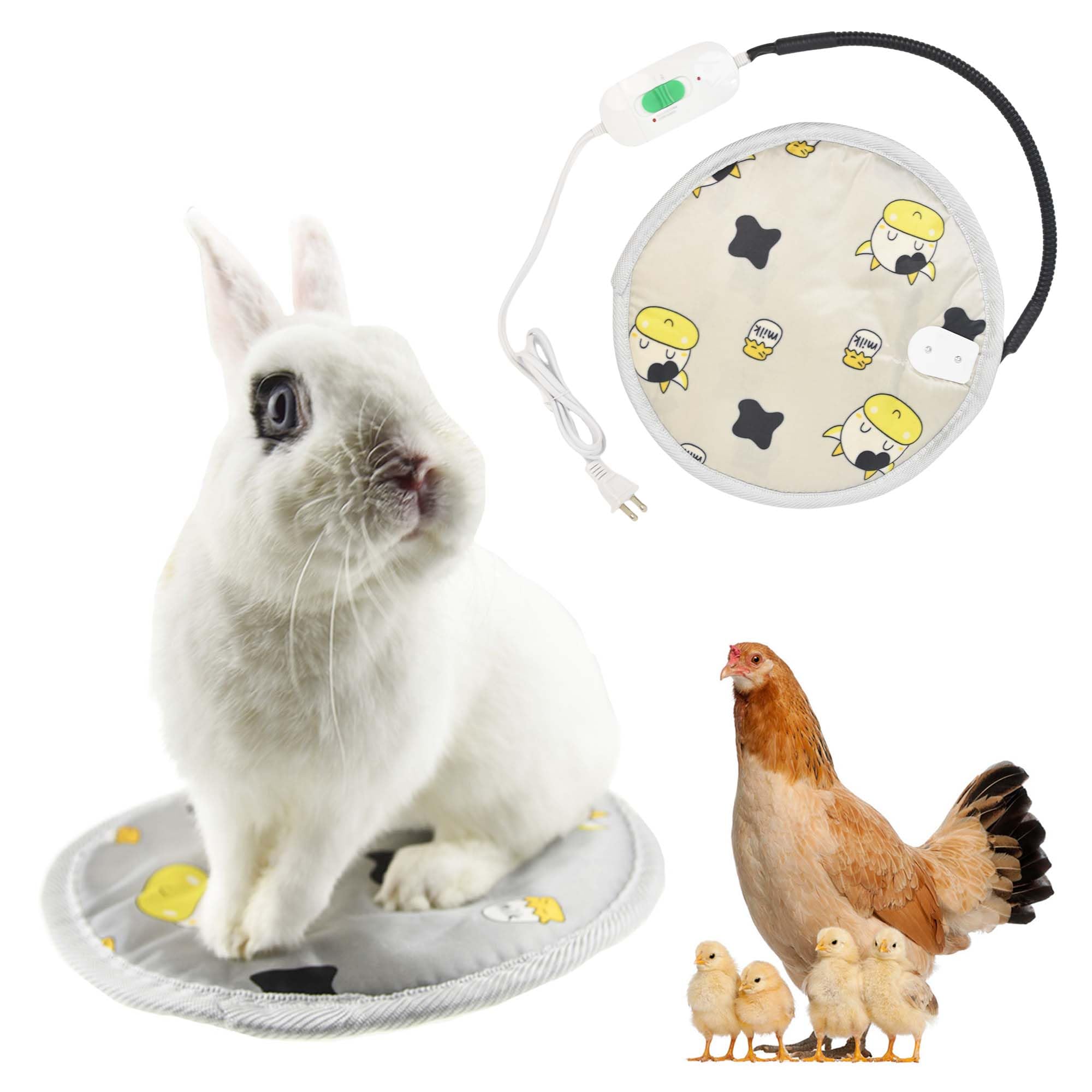 Rabbit Guinea Pig Heating Pad for Small Animal,Squirrel Hedgehog Chinchilla Bed Mat,Fire Retardant Chicks Chicken Heated Bed with Chew Resistant Steel Cord (Grey, Dia 12inch)-image-10