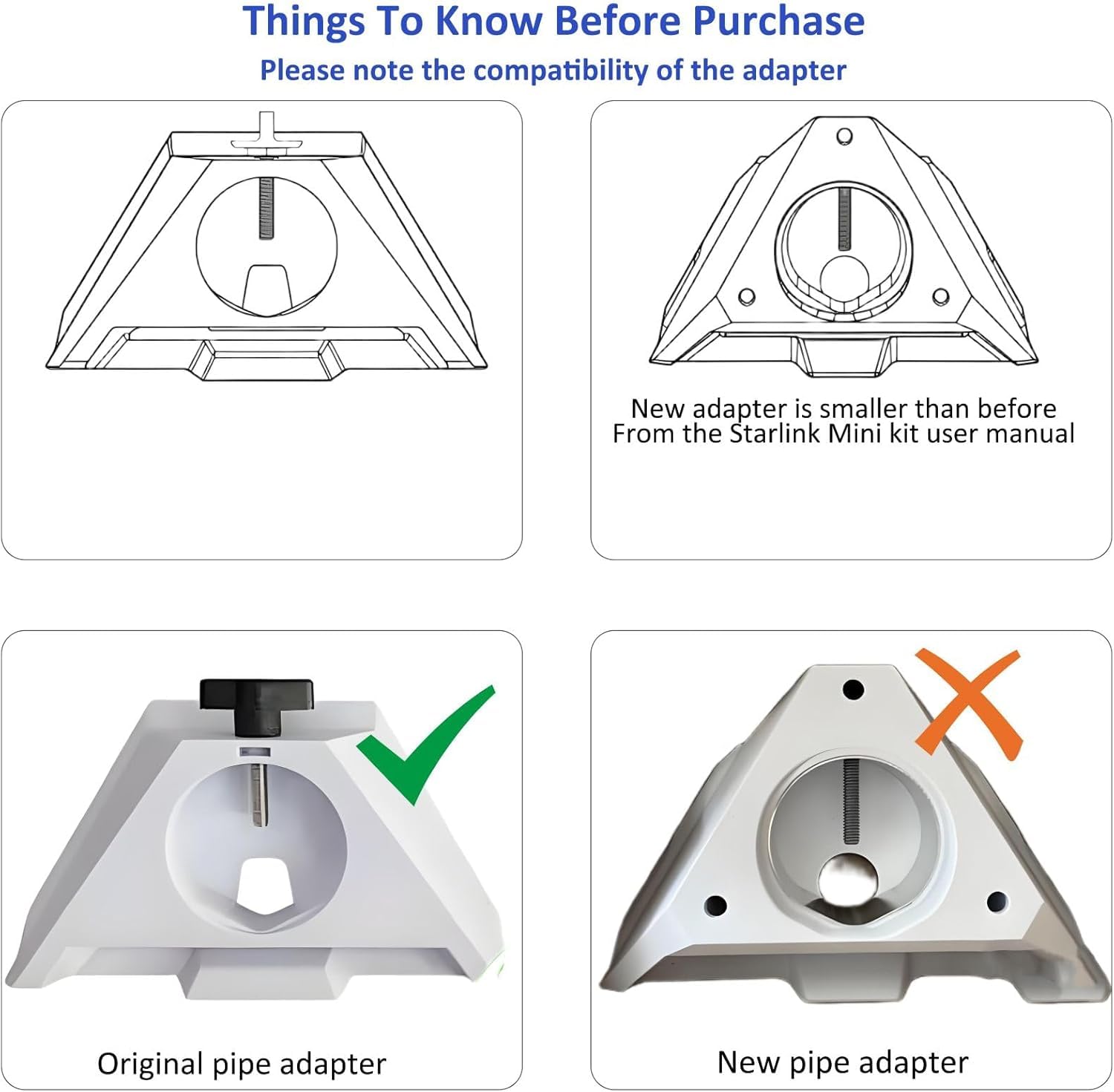 Starlink Mini Mount for RV Ladder, Star Link Mi ni Adjustable Clamp Mounting for Pole, Tube, Pipe, Tubing up to 1.6, Old Starlink Mini RV Mount, Compatible with Original Pipe Adapter (Black)