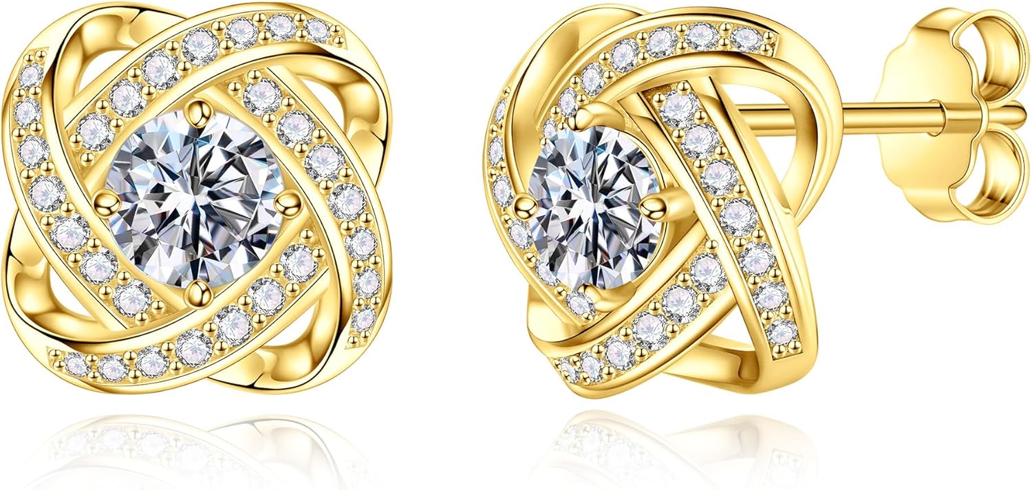 MOOSEA Gifts for Her - Moissanite Love Knot Earrings, 1ct Lab Created Moissanite 925 Sterling Silver Moissanite Earrings
