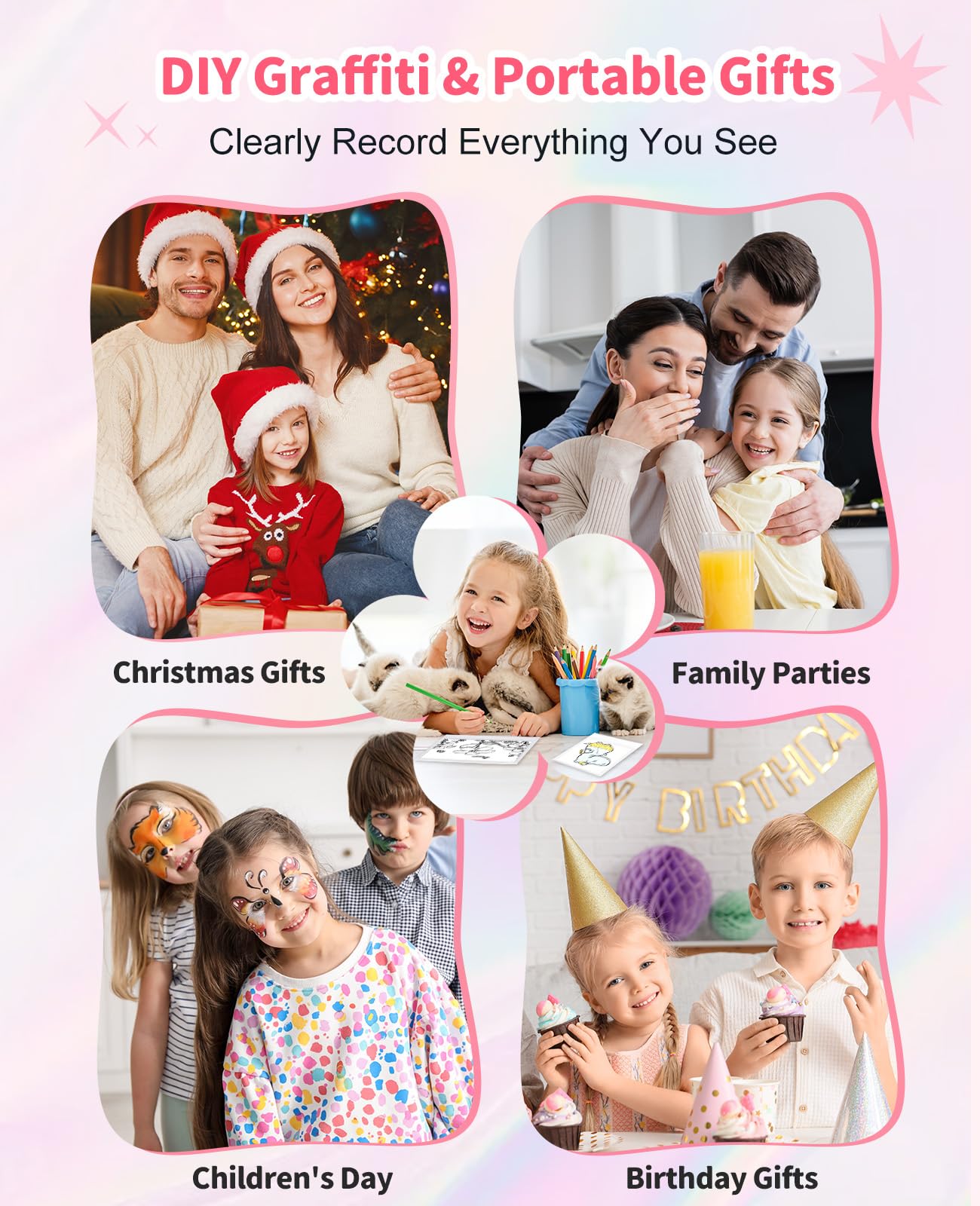 Digital Camera for Kids Instant Print, 48MP Dual-Lens Kids Camera for Girls Boys Christmas Birthday Gifts, 1080P Video Selfie Instant Cameras, Portable Toddler for 4-12 Years with 32GB Card-Pink