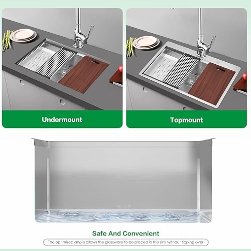 Miniatura 9 de Davivy Fregadero de cocina de acero inoxidable de 30 x 22 x 10 pulgadas, fregadero de cocina hecho a mano, fregadero de cocina con estación de