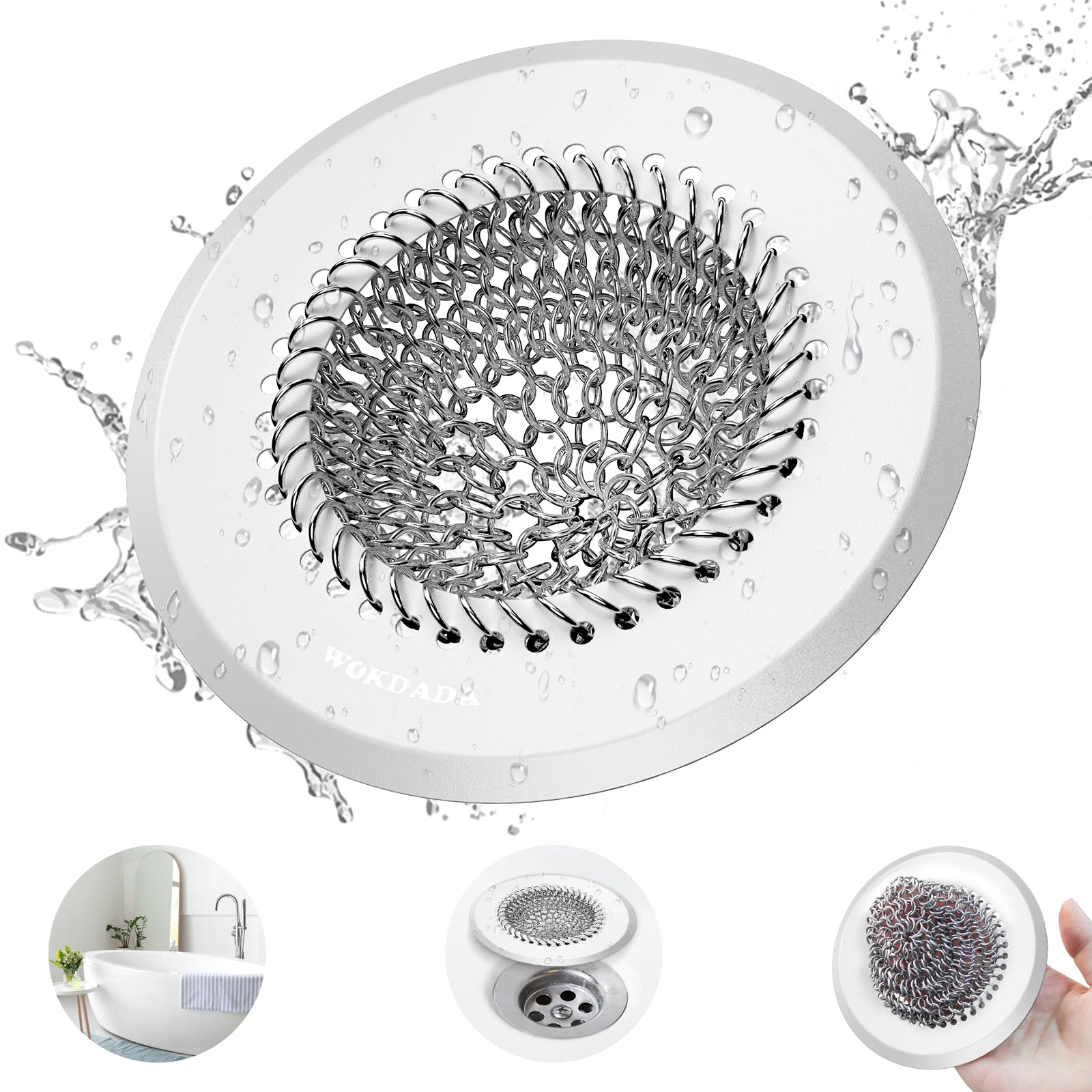 Hair Trap for Shower Drain, 4.4" Anti-Clog Tub Drain Cover, Silvery White