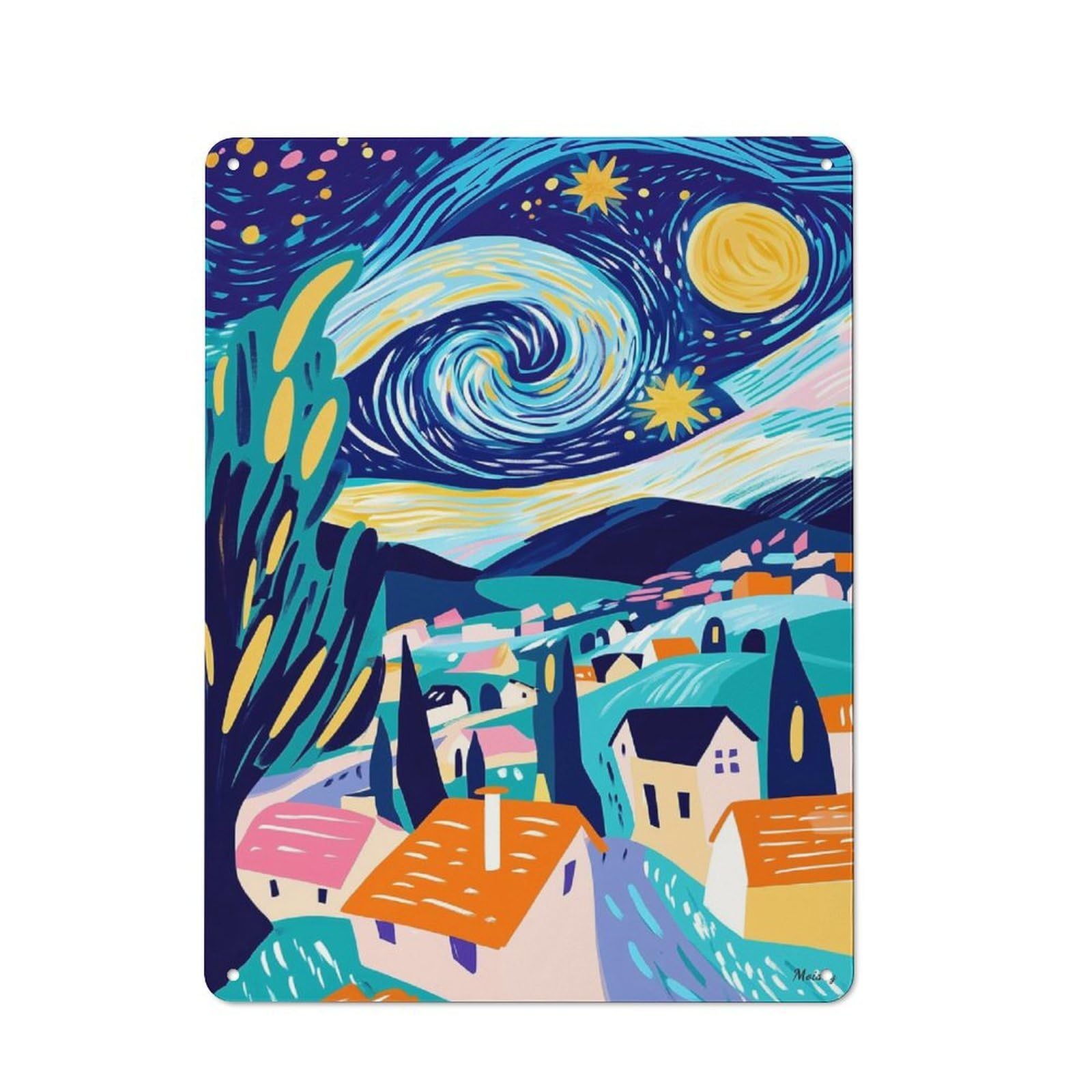 Junmoney Vivid Fauvist Vision Of Starry Night Tin Sign 40X30cm With For Living Room Wall, Rustic Decor, Seasonal Metal Wall Decor For Autumn Interiors