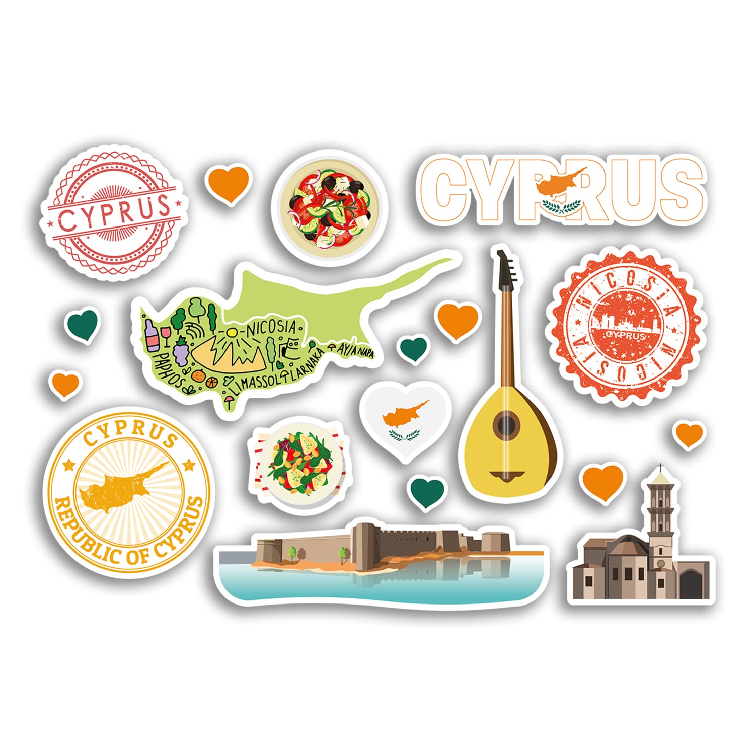 Dv Design Multi A5 Sticker Sheet Cyprus Vinyl Stickers - Landmark Europe Map Holiday Flag Travel #78461