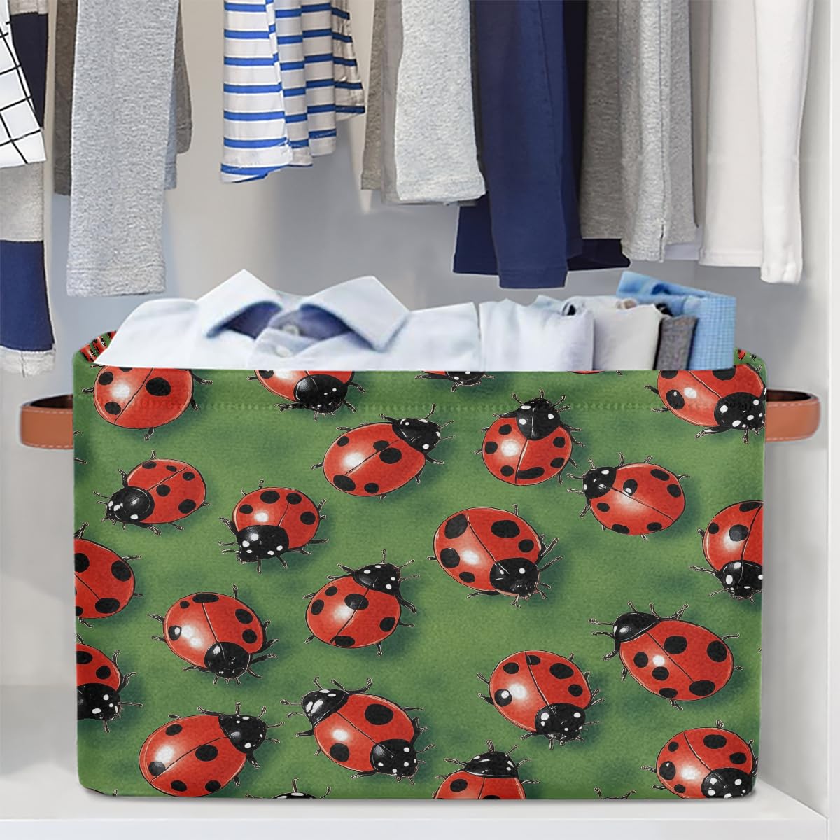 Mexpekil Cesta de almacenamiento de mariquitas color rojo y negro, caja de almacenamiento de juguetes para niños, plegable, organizador de tela para estantes, cesta de regalo grande con asas, 2 piezas