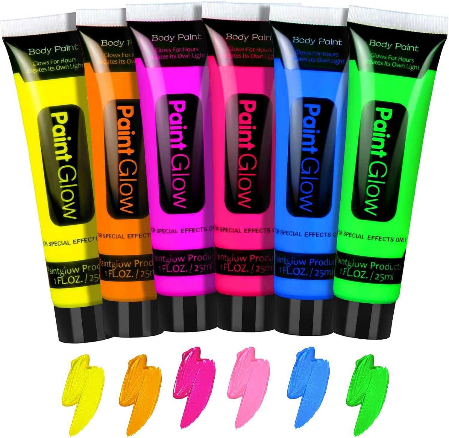Glow In Dark Face Body Paint, 6 Pcs Washable Neon Makeup The Party Supplies, Black Light For Cosplay Masquerade