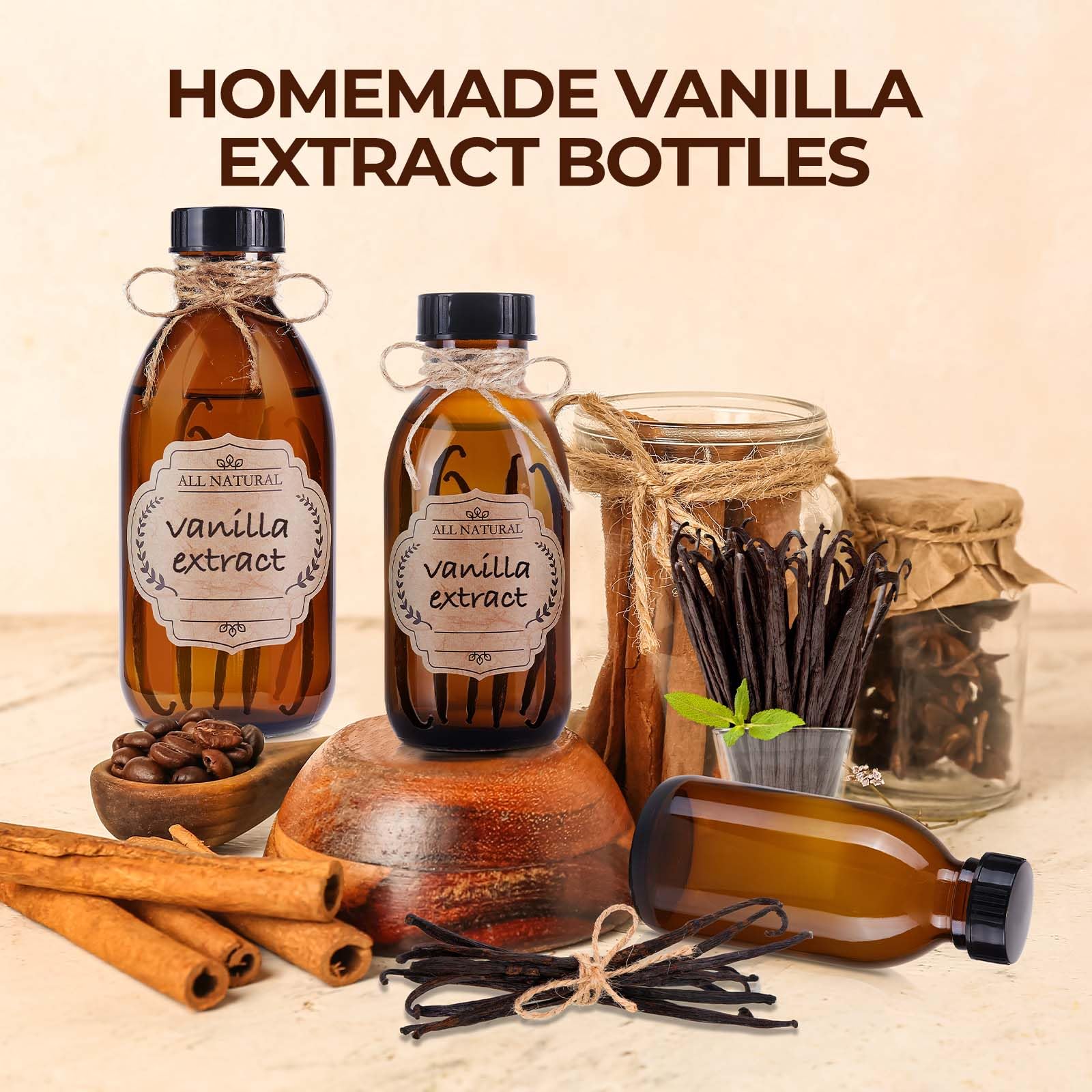 Botella de vidrio ámbar de 8 onzas con tapas, paquete de 3 recipientes redondos vacíos marrones a prueba de fugas, botellas dispensadoras de muestras recargables para extracto de vainilla casero,