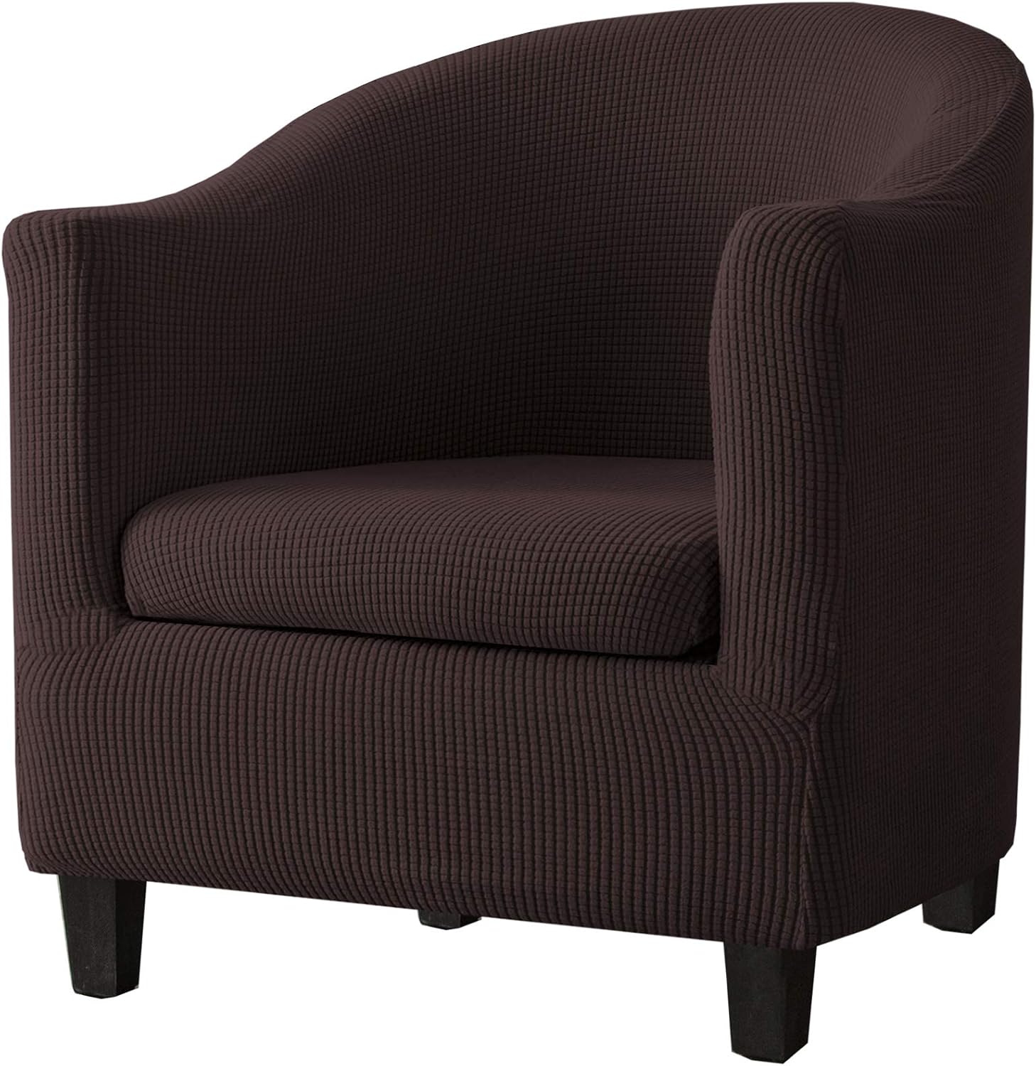 2 Pieces Tub Chair Covers for Armchairs,Spandex Jacquard Checked Pattern Tub Chair Slipcovers,Stretch Tub Chair Slipcover Furniture Protector Cover Sofa Slipcover for Tub Chair (Dark Coffee,1)