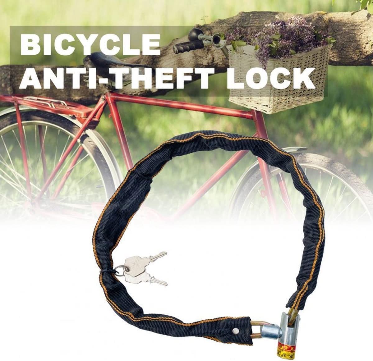 Candado antirrobo para Bicicleta de montaña, sólido y Ligero, para Exteriores, con Llavero, para Seguridad, para Bicicletas eléctricas (Negro, 80 cm)