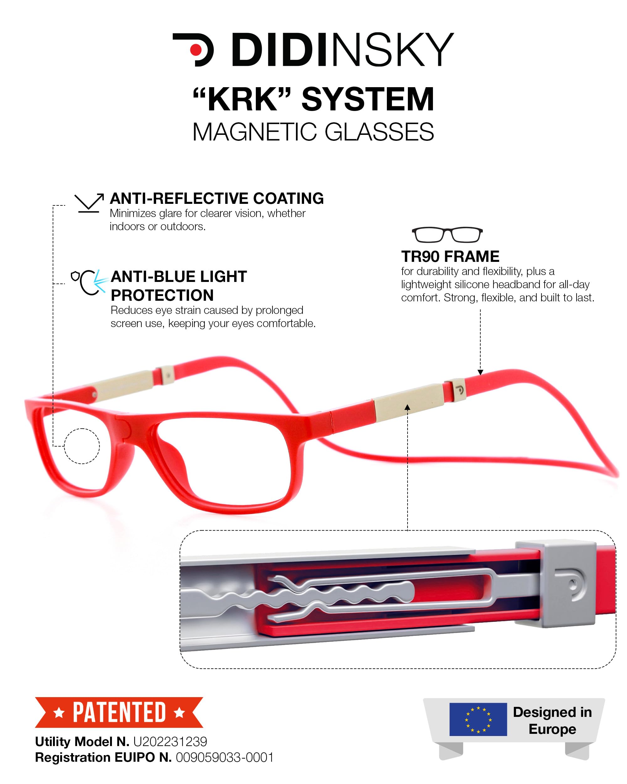 DIDINSKY Krik Occhiali da Lettura Magnetici, Anti Luce Blu | Chiusura magnetica frontale · Per leggere da vicino · Anti luce blu · Ingrandimento +1.0 a +3.0 · Custodia inclusa