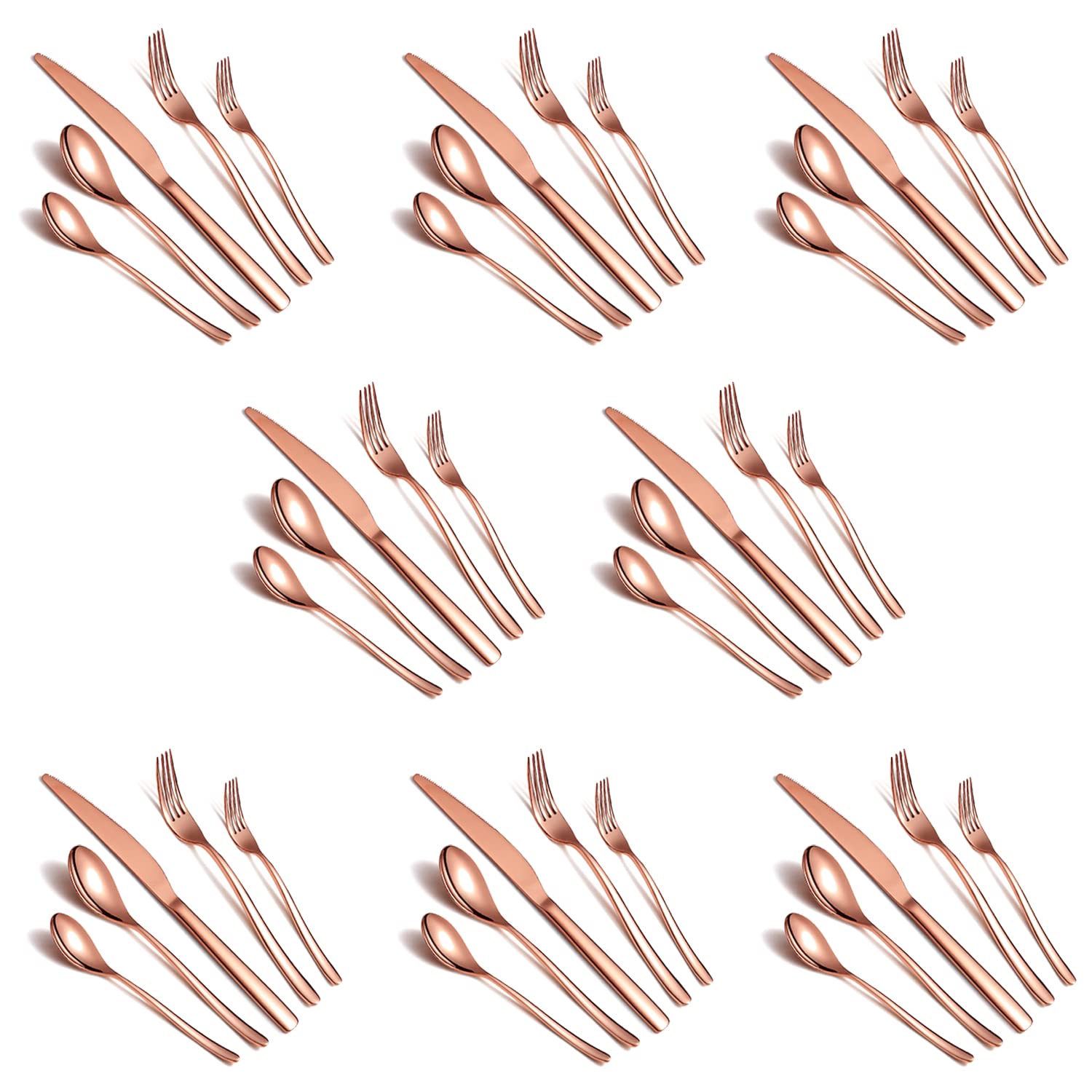 HOMQUEN 40-Piece Copper Silverware Set, Rose Gold Flatware Set for 8, Stainless Steel Tableware Cutlery Set, Utensil Sets for Kitchen, Forks and Spoons Silverware (Shiny Rose Gold)