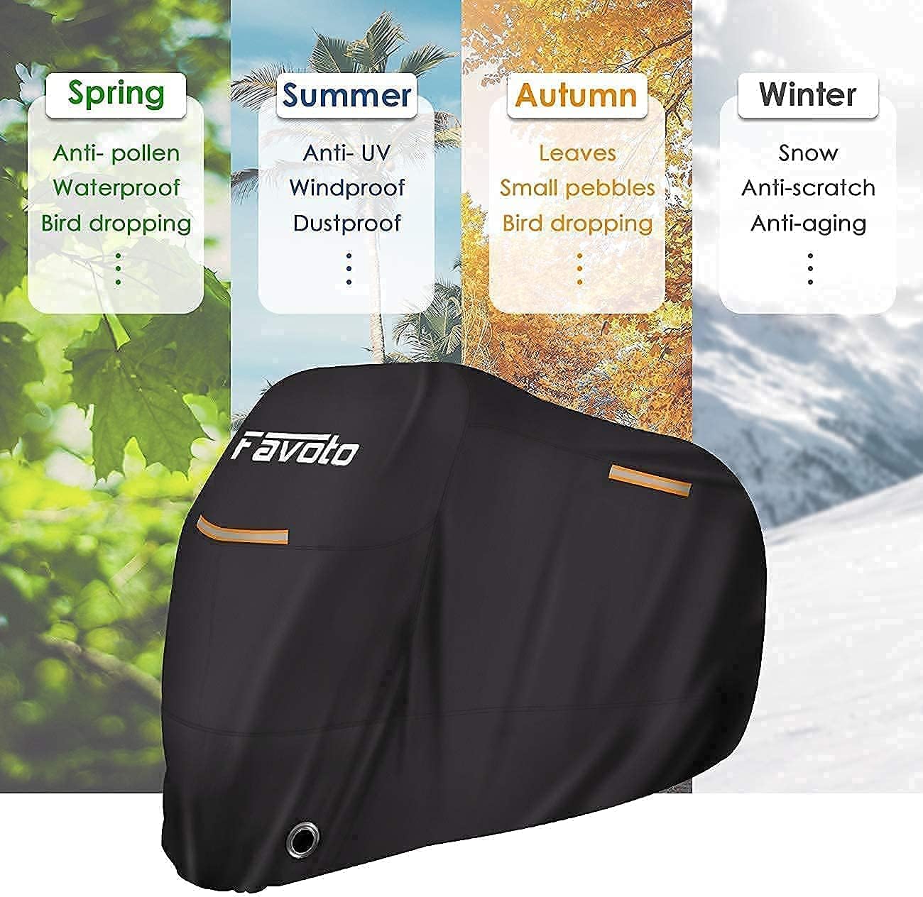 Favoto Motorcycle Cover All Season with Night Reflective Stripes + Favoto Motorcycle Cover 96.5 inch Length Outdoor Protection