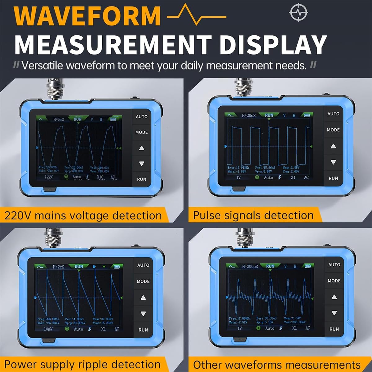 DollaTek Mini-Handoszilloskop mit intelligentem Digitaldisplay Multifunktions-Signalgenerator 2-in-1 Abtastrate 48 MS/s Echtzeit-Wellenform-Updates tragbares Oszilloskop