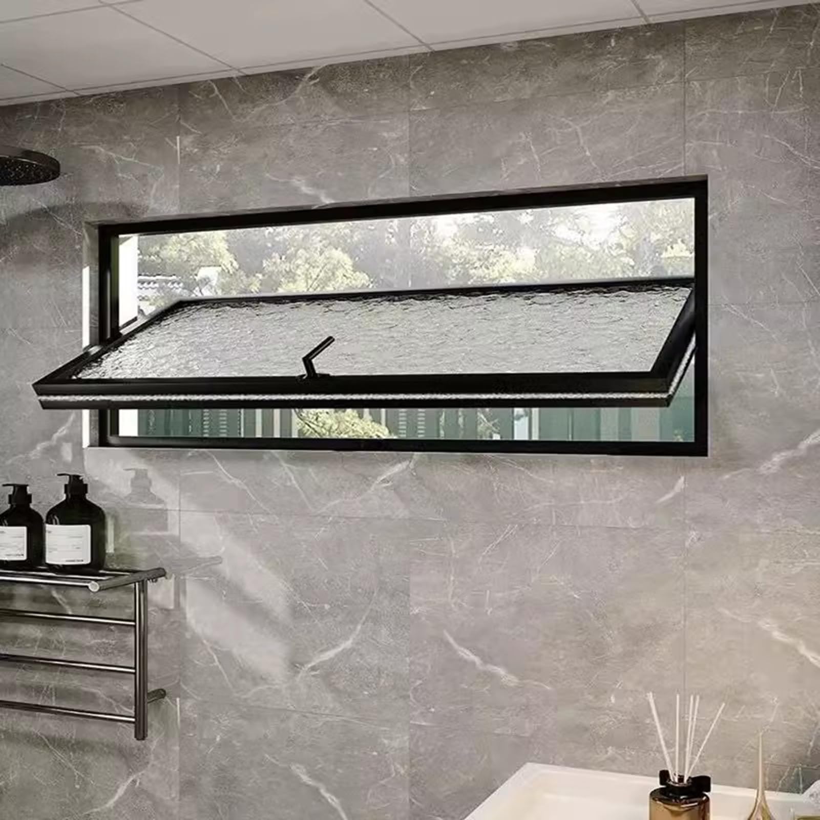 Ventana para cobertizo rectangular ZXFDMSWJ de vidrio templado negro 70x50 cm