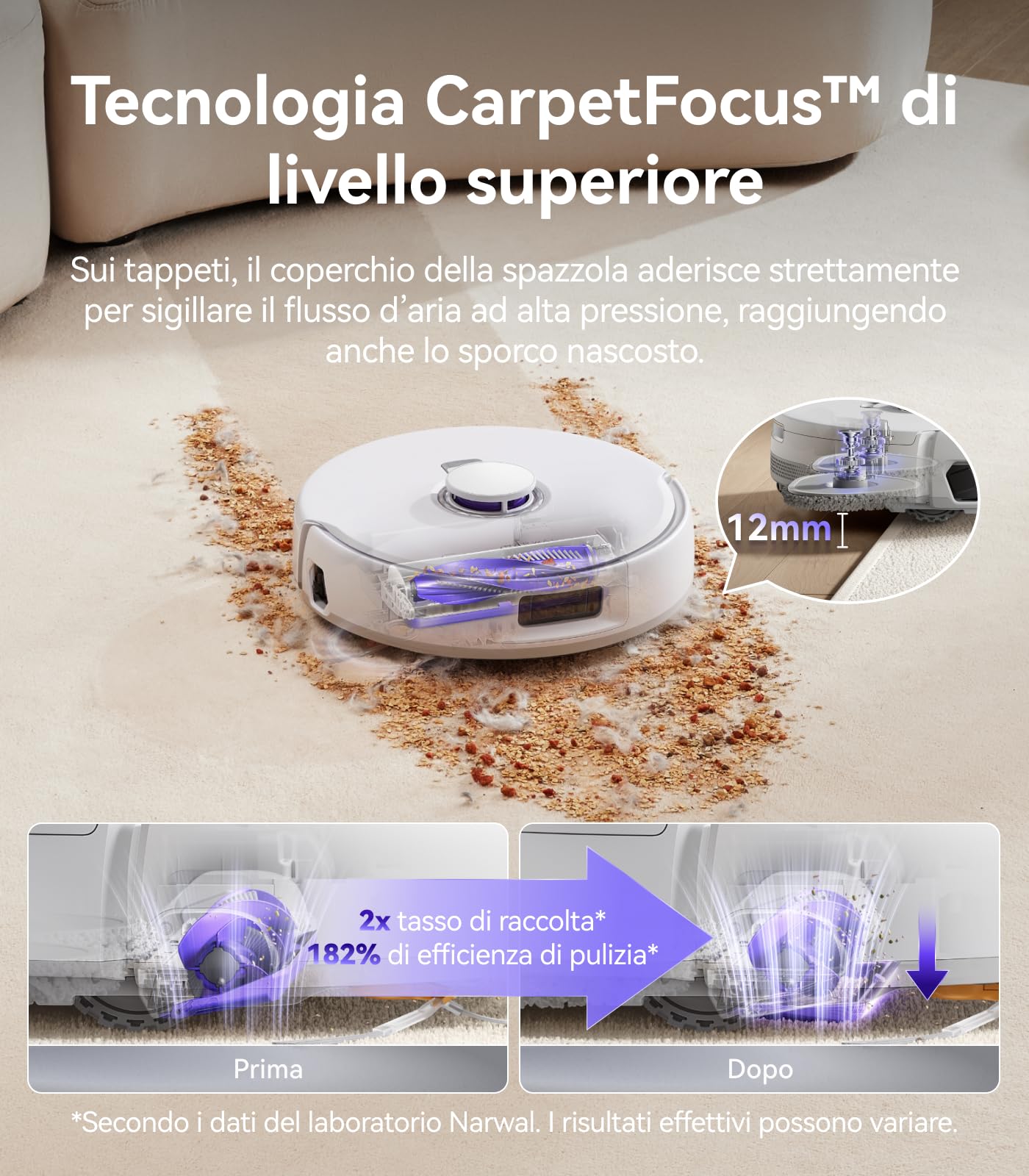NARWAL Freo Z10 Pro Robot Aspirapolvere Lavapavimenti, 18500Pa, CarpetFocus2.0, DualFlow2.0 Anti-groviglio di Peli, Mop Estensibile, Navigazione Radar LDS, Acqua Calda a 75℃, Autopulizia e Asciugatura