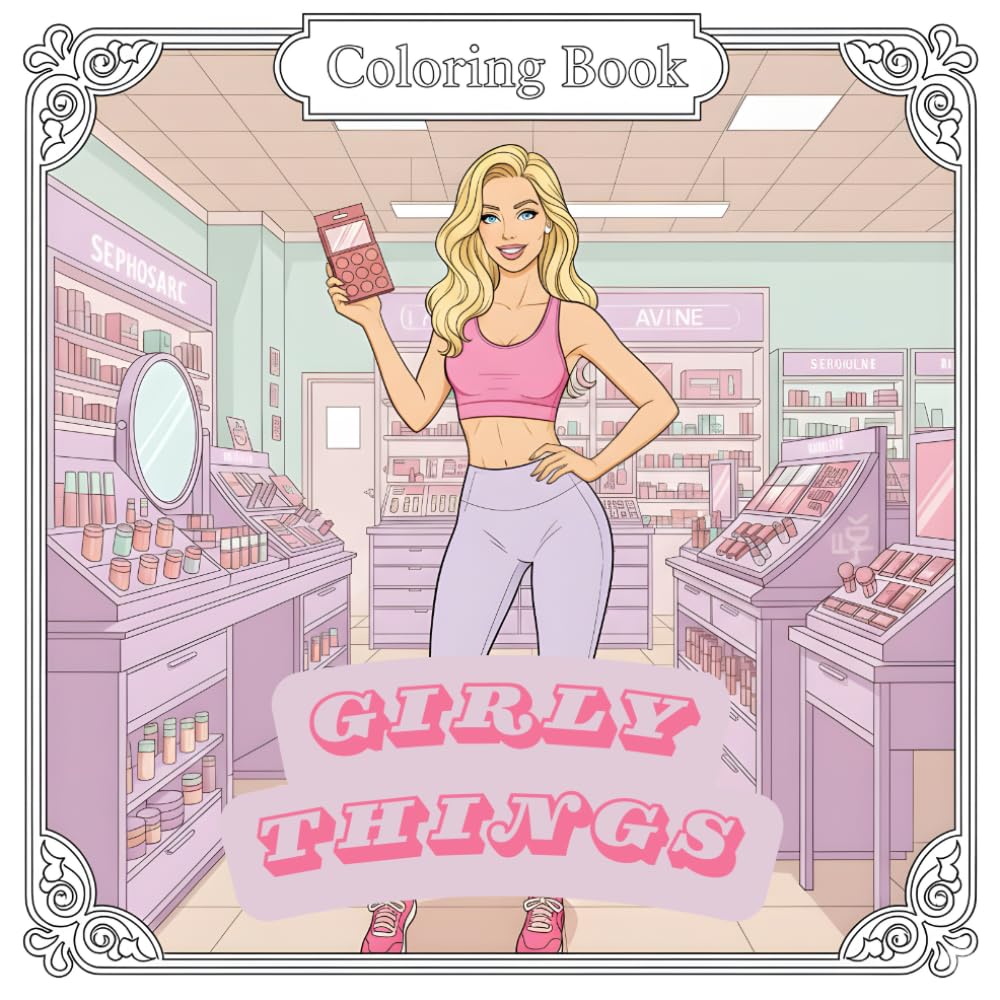 Girly Things: Coloring Book for Kids and Adults with Stylish Designs for Relaxation and Creativity