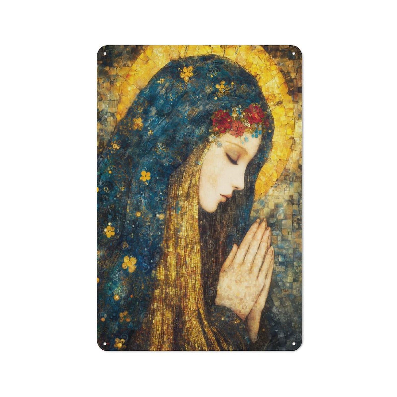 Junmoney Mosaic Portrait Of Virgin Mary Tin Wall Plaque 30X20cm With For Café Or Restaurant, Suited To Restaurant Decor Fans