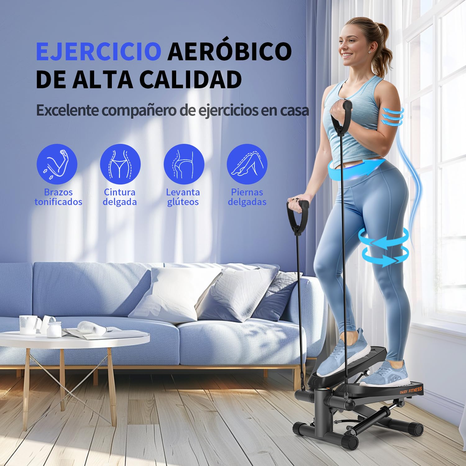 Vannect Mini 2 en 1 Stepper Fitness Casa,Máquina trepadora de elevación con Cuerda de Resistencia,Trainer para Principiantes y usuarios avanzados de hasta 150 kg