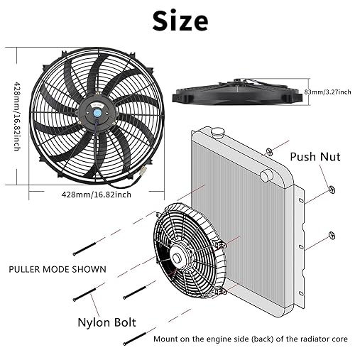 Vista 30 de Juego de 2 radiadores eléctricos de 12 V 80 W, ventilador delgado universal de 7 pulgadas, color negro, 12 V, 80 W