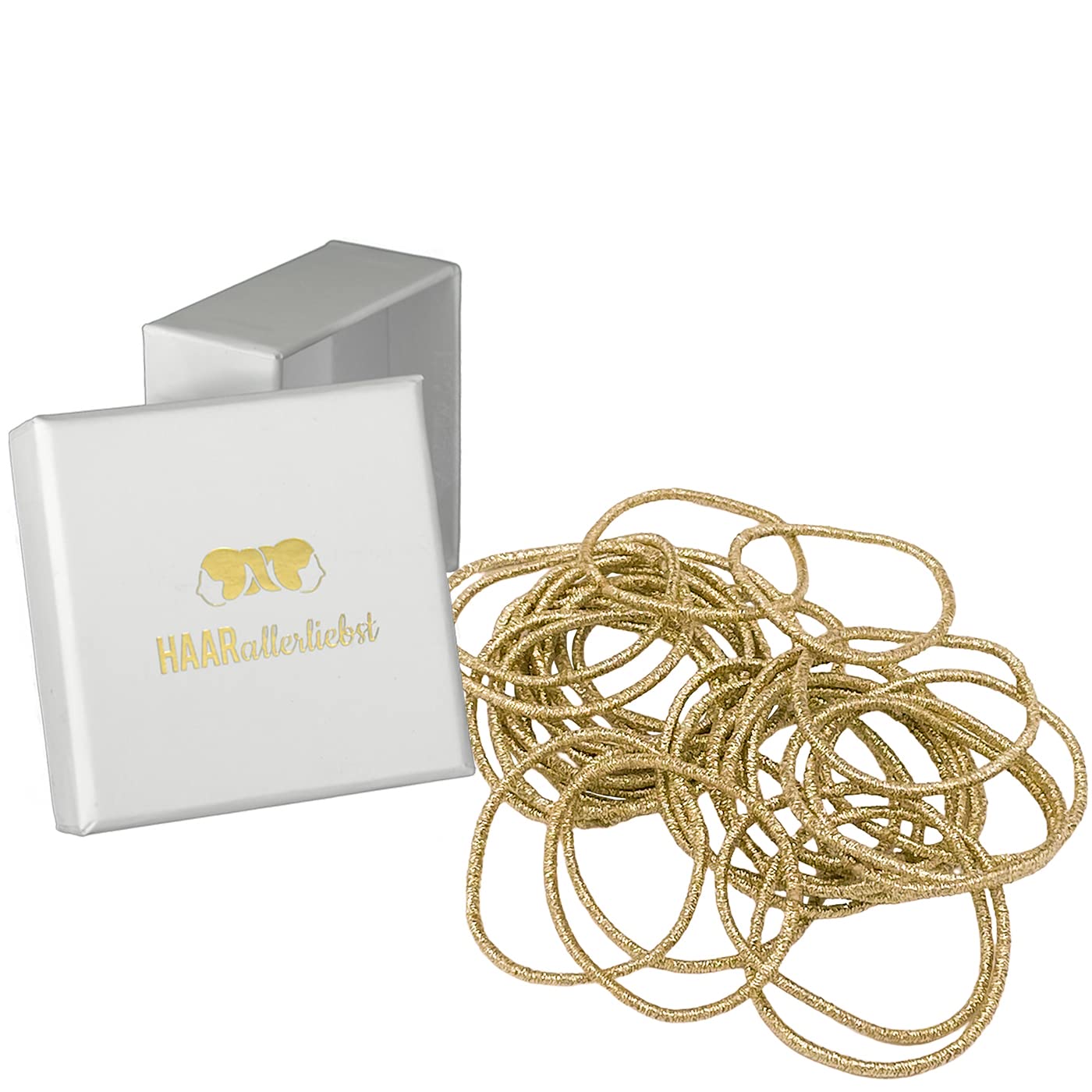 HAARallerliebst® Pack of 30 Thin Golden Hair Bobbles, 1.5 mm Thick Metal-Free Cable Bobbles for Women Girls & Men