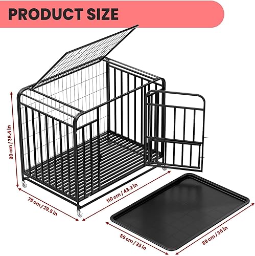 Miniatura 4 de Jaula resistente de 4337 pulgadas para perros grandes, triple puerta, de acero indestructible, para interiores y exteriores, jaula para perros con
