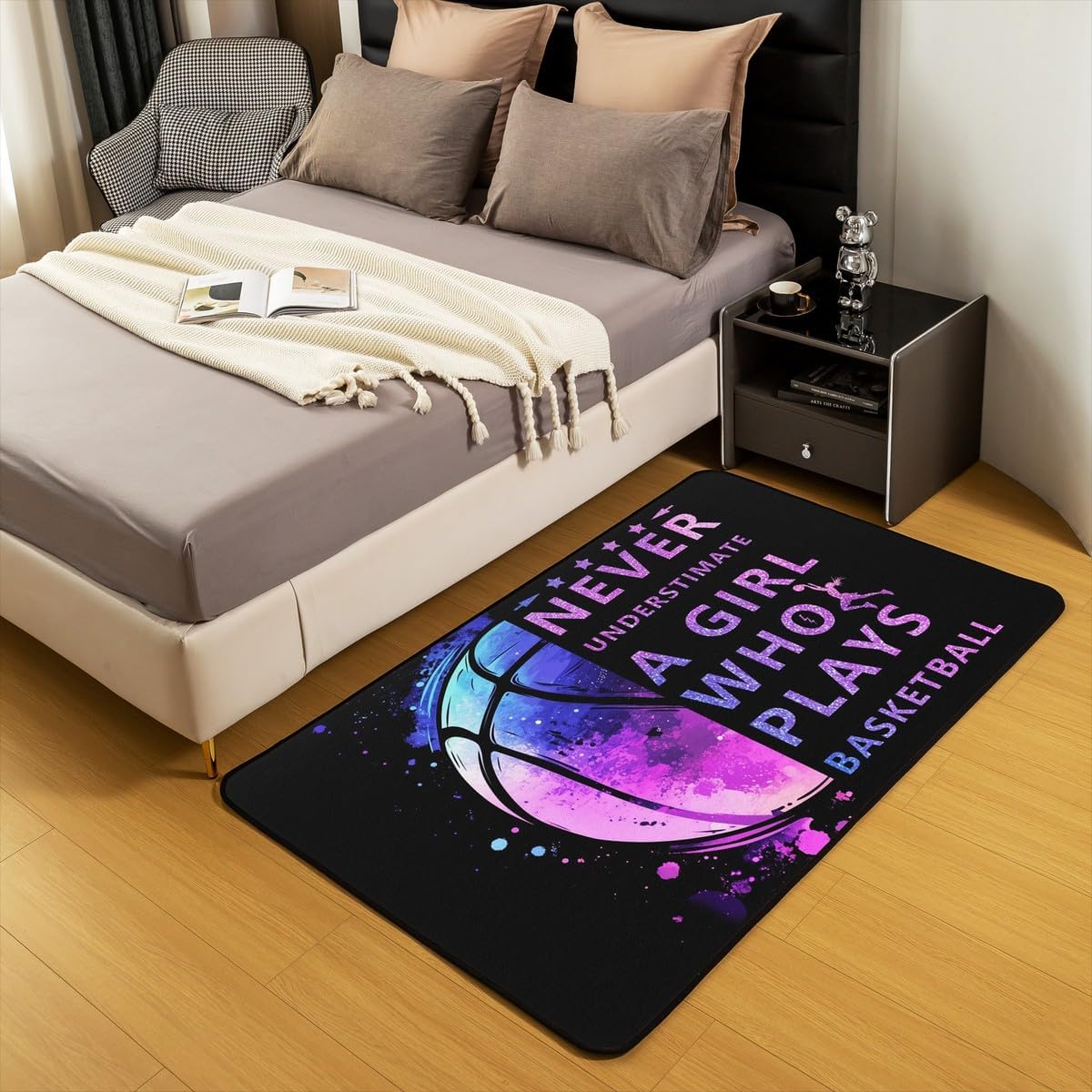 Basketball Area Rug 3'x5'x0.39'',Watercolor Tie Dyed Ball No Shedding Area Rugs for Living Room,Girls Outdoor Sport Home Decor Office Area Rug,Glitter Print Non Slip Washable Decor Carpet 3'x5'