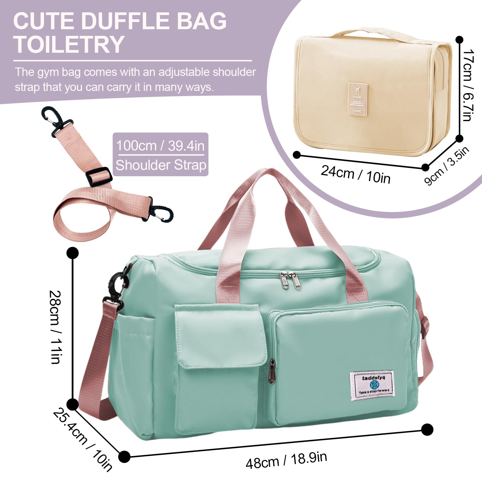Borsone pieghevole da 35 l, borsa da palestra, borsone da viaggio, per viaggi, essenziali, palestra, allenamento, sport, Verde, large duffle bag size ：18.9 x 10 x 11 inch, Moda
