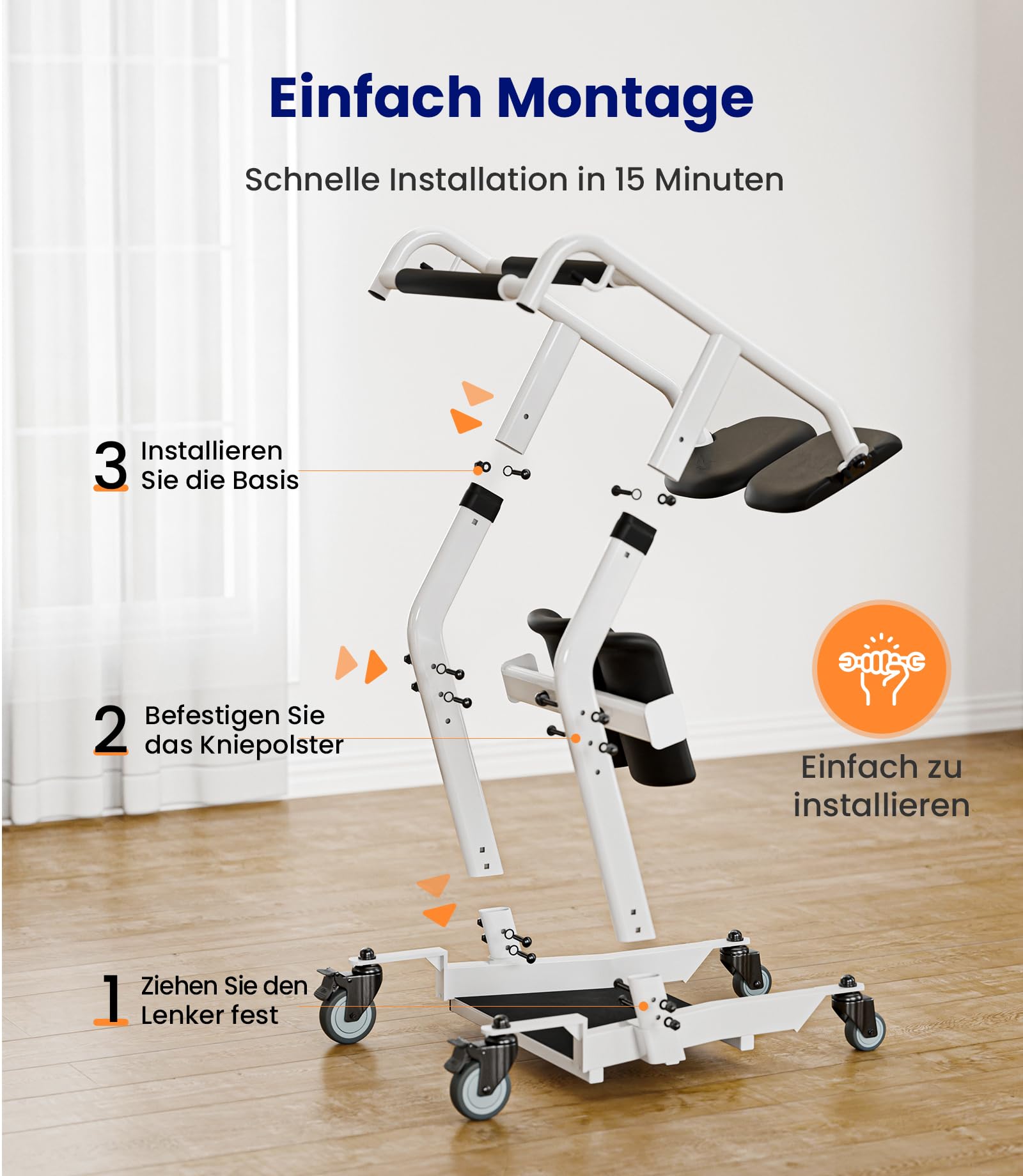 VOCIC Sitz-zu-Steh-Lifter bis 180 kg, Patientenlifter & Transferhilfe für Zuhause, Mobile Aufstehhilfe für Senioren, Transfergerät für Bett, Toilette und Rollstuhl