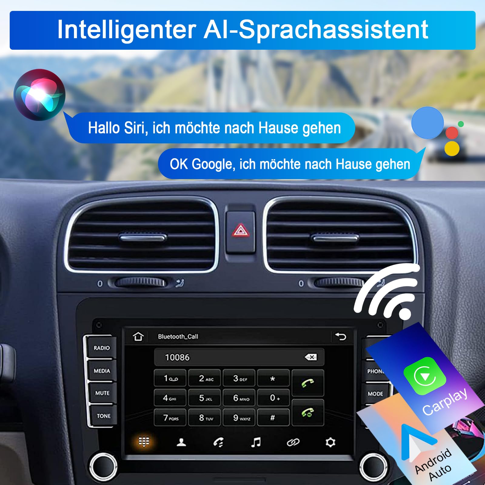 Autoradio für Golf 5 6 Passat Jetta Caddy Polo cc Tiguan EOS Touran T5 Scirocco Wireless Carplay & Android Auto, mit 7 Zoll VW RadioTouchscreen Radio/Bluetooth/FM/AM/USB/DSP/RDS/Mirror Link