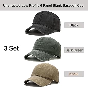 Umeepar 3 Pack Baseball Cap Vintage Distressed Low Profile Unstructured Plain Cotton Dad Hat Adjustable for Women Men