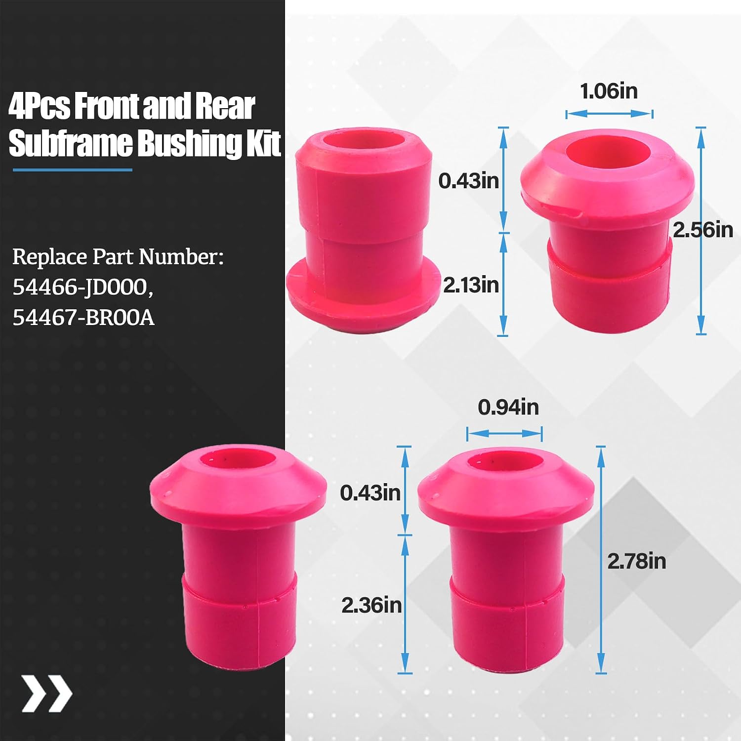 4Pcs Front and Rear Subframe Bushing Kit Fit For Nissan Rogue 2008-2020 Replace 54466-JD000, 54467-BR00A
