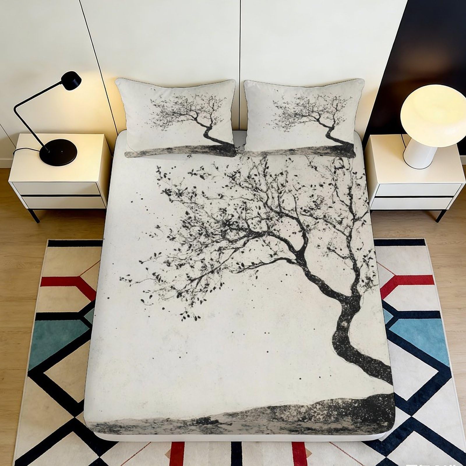 3D Printed Tree Fitted Sheet Microfiber Deep Pocket Non-Slip Bedroom Bedding Tree Mattress Fitted Cover Washable for Adults Teens 140x200x25cm