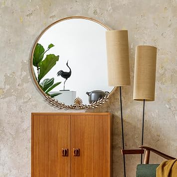 Vintage Round Wall Mirror, Metal Leaf 20inch Antique Gold Wall-Mounted Mirror for Bathroom, Antique Circle Decorative Mirrors for Living Room, Bedroom,EntryWay 20.5x20 Inch