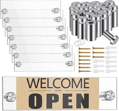 Demissle 8 Sets Clear Acrylic Wall Name Plate Holders Office Door Mount Name Plate Holder with Stainless Steel Standoff Screws for Office Home Store Restaurant 8 x 2 Inch