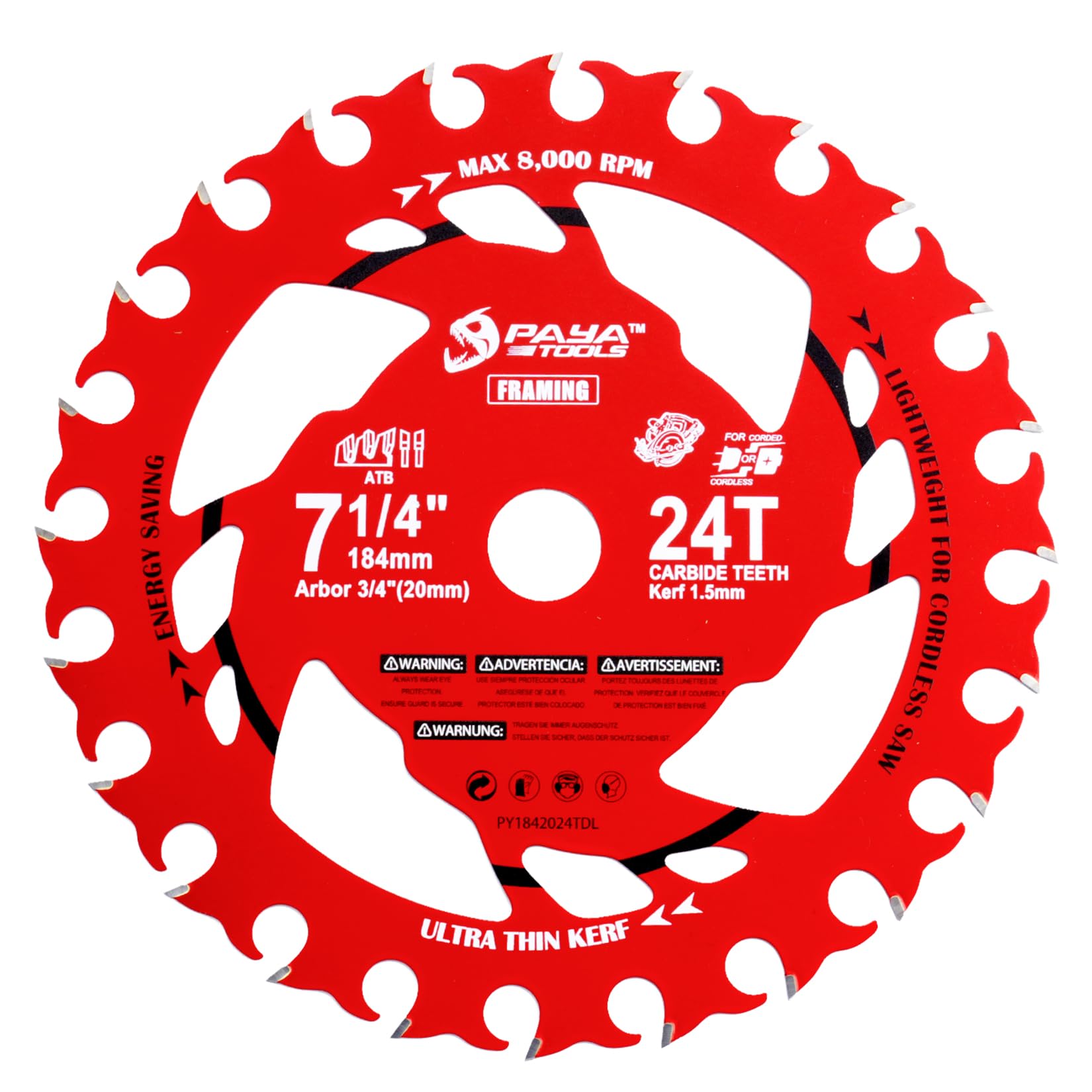 PAYA Ultra‑Thin TCT Circular Saw Blade 184mm x 20mm x 24T TÜV‑certified,1pc