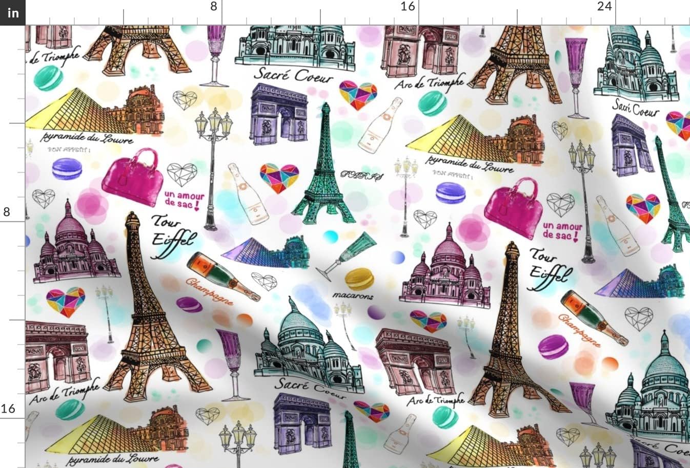 Spoonflower Fabric - Paris Watercolor Travel Vacation Heart Hand Drawing Printed on Minky Fabric by The Yard - Sewing Baby Blankets Quilt Backing Plush