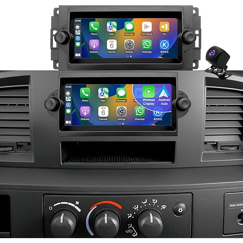 Radio Upgrade for Dodge Ram 1500/2500/3500 2006-2008, Jeep Compass Patriot 2007-2008, Grand Cherokee 2005-2007, Chrysler 300/300c 2005-2007, Wireless CarPlay Android 6.86" Stereo Back Camera WiFi GPS