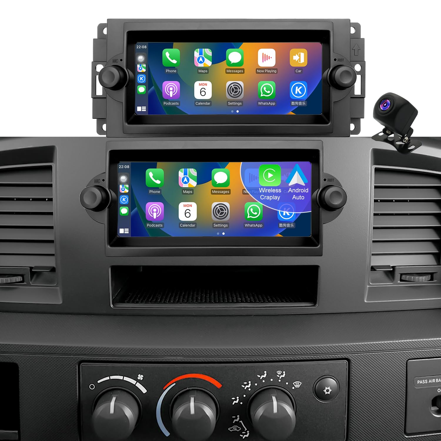 Photo 1 of Radio Upgrade for Dodge Ram 1500/2500/3500 2006-2008, Jeep Compass Patriot 2007-2008, Grand Cherokee 2005-2007, Chrysler 300/300c 2005-2007, Wireless CarPlay Android 6.86" Stereo Back Camera WiFi GPS