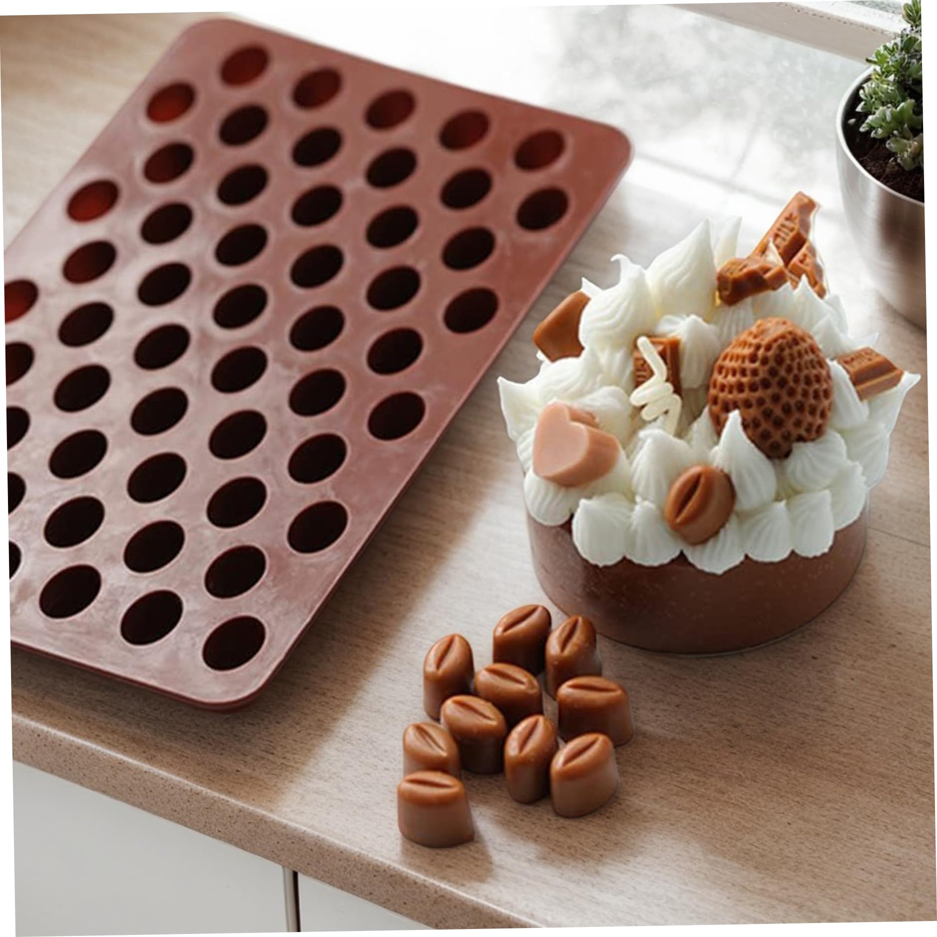 COCINA Moldes para Pastillas 4 Piezas 7x4 55 Cavidades Silicona Mini Granos de Café Moldes para Chocolate Bandeja para Hornear DIY para Trufas, Dulces y Chocolate.. — view 3