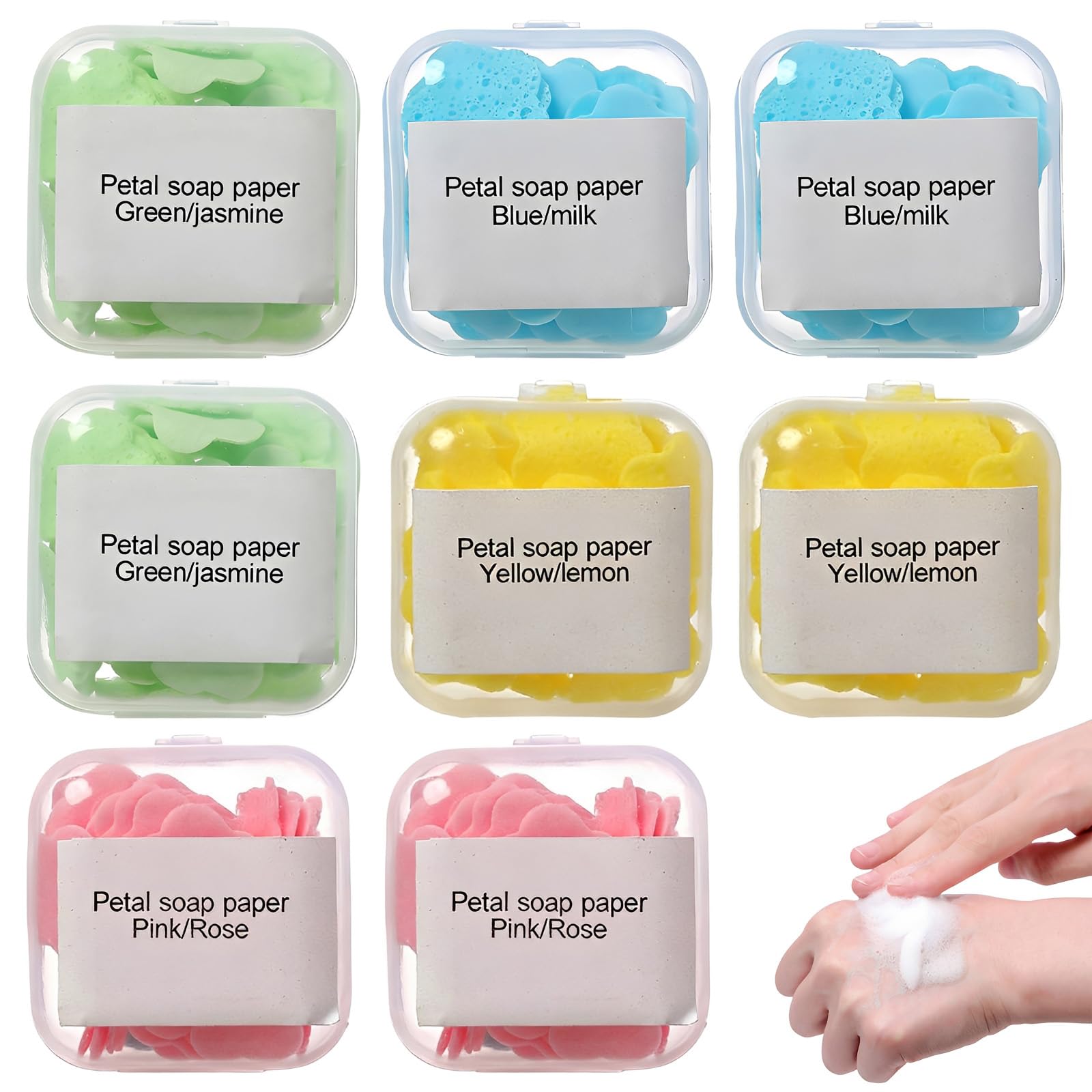 Fogli di Sapone Monouso 8 Confezioni Colorate Salviette Portatili per Viaggi Campeggio Ufficio Igiene Mani