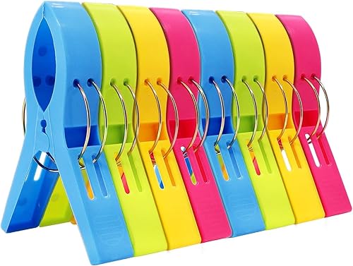 8 piezas de clip de toalla de playa colorido adecuado para sillas de playa, mantas, ropa de secado, edredones, calcetines y clip grande para colgar